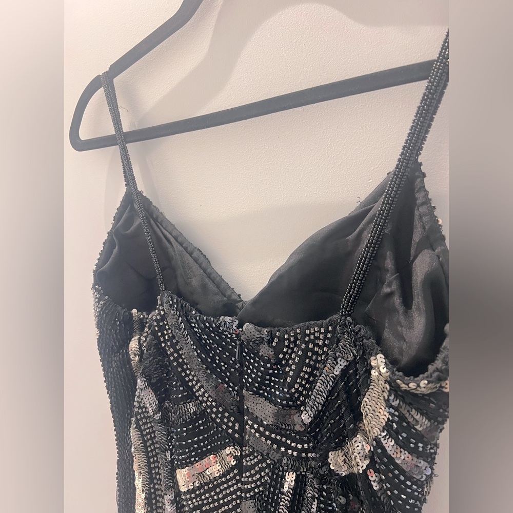 Vintage SCALA Black & Silver Beaded Fringe Dress | Size M | Made in India - Picture 6 of 7
